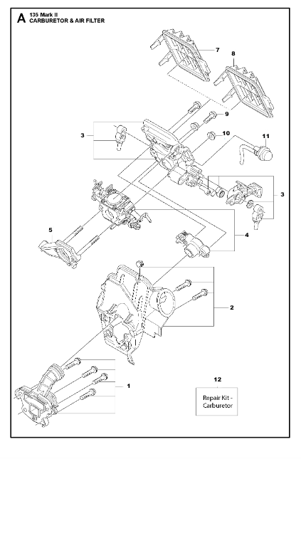 Husqvarna Chainsaw 135 Mark 2 Carburetor & Air Filter