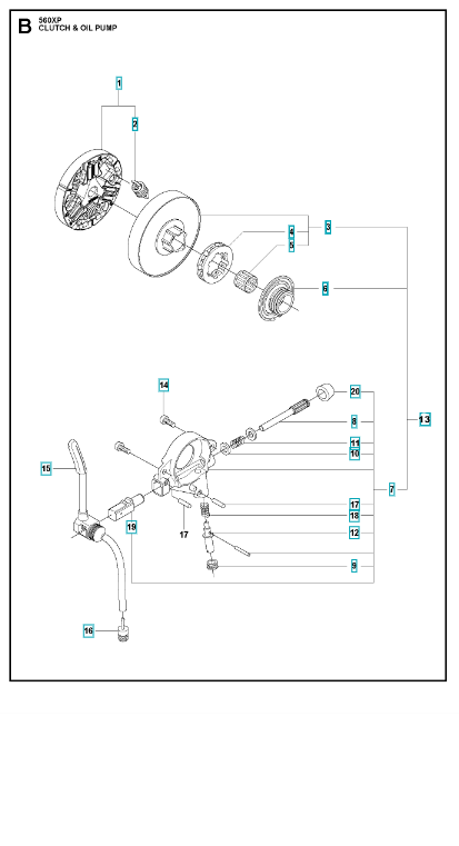 Husqvarna Chainsaw 560XP Clutch & Oil Pump
