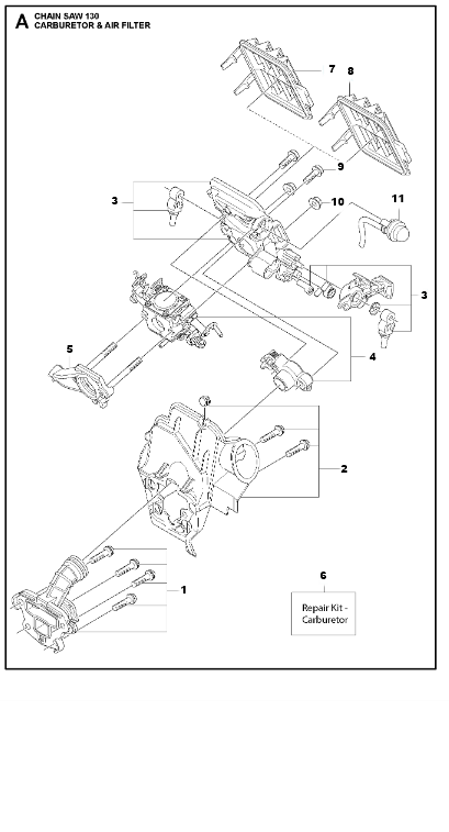 Husqvarna Chainsaw 130 Carburetor & Air Filter