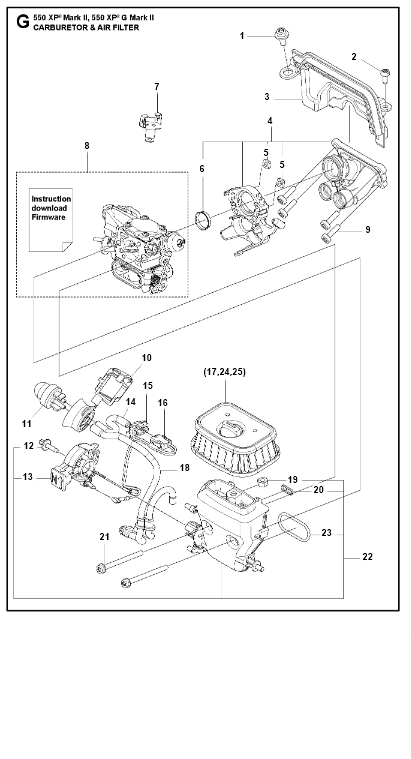 Husqvarna Chainsaw 550 XP G II Carburetor & Air Filter