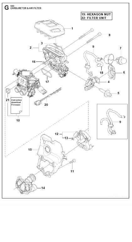 Husqvarna Chainsaw 555 Carburetor & Air Filter 1