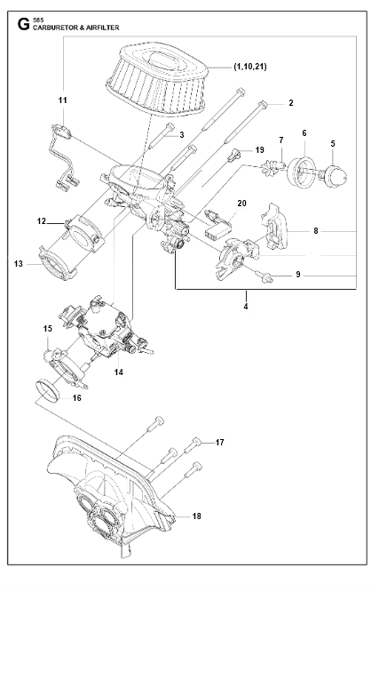 Husqvarna Chainsaw 585 Carburetor & Air Filter