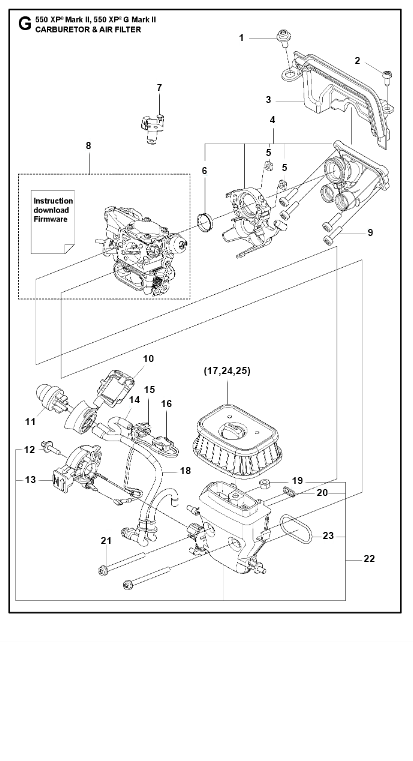 Husqvarna Chainsaw 550 XP II Carburetor & Air Filter
