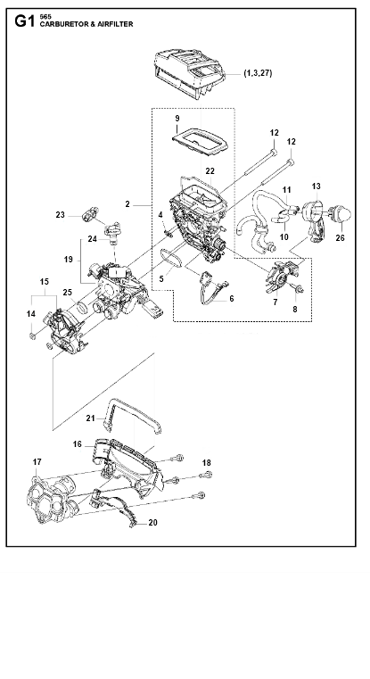 Husqvarna Chainsaw 565 Carburetor & Air Filter