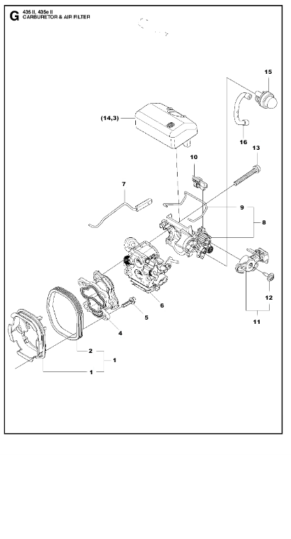 Husqvarna Chainsaw 435II Carburetor & Air Filter