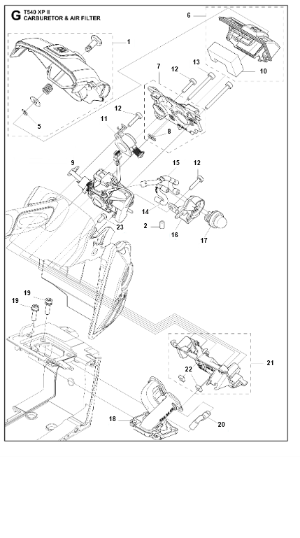 Husqvarna Chainsaw T540 XP II Carburetor & Air Filter