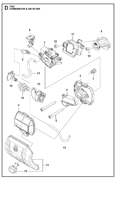 Husqvarna Chainsaw T525 Carburetor & Air Filter