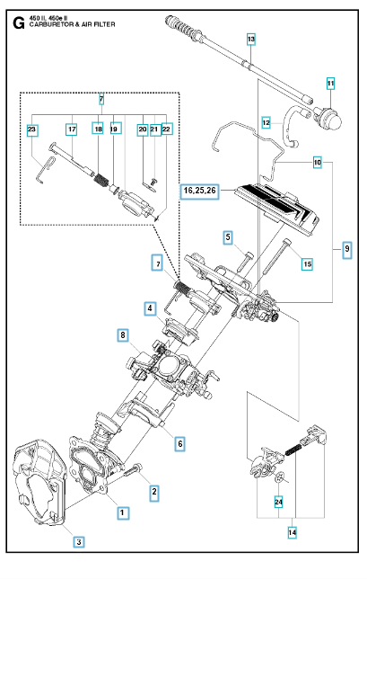 Husqvarna Chainsaw 450 II Carburetor & Air Filter