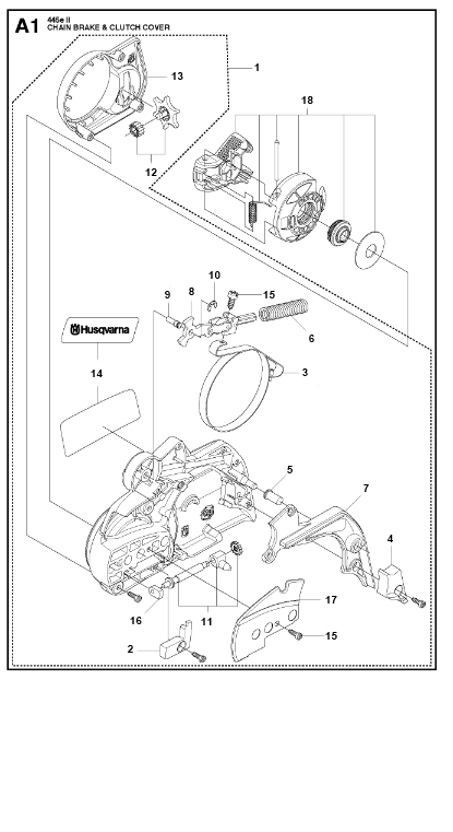 Husqvarna Chainsaw 445 II Chain Brake & Clutch Cover 1