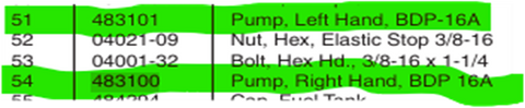 Scag Genuine Part - PUMP RH - BDP16 - Part Number: 483100