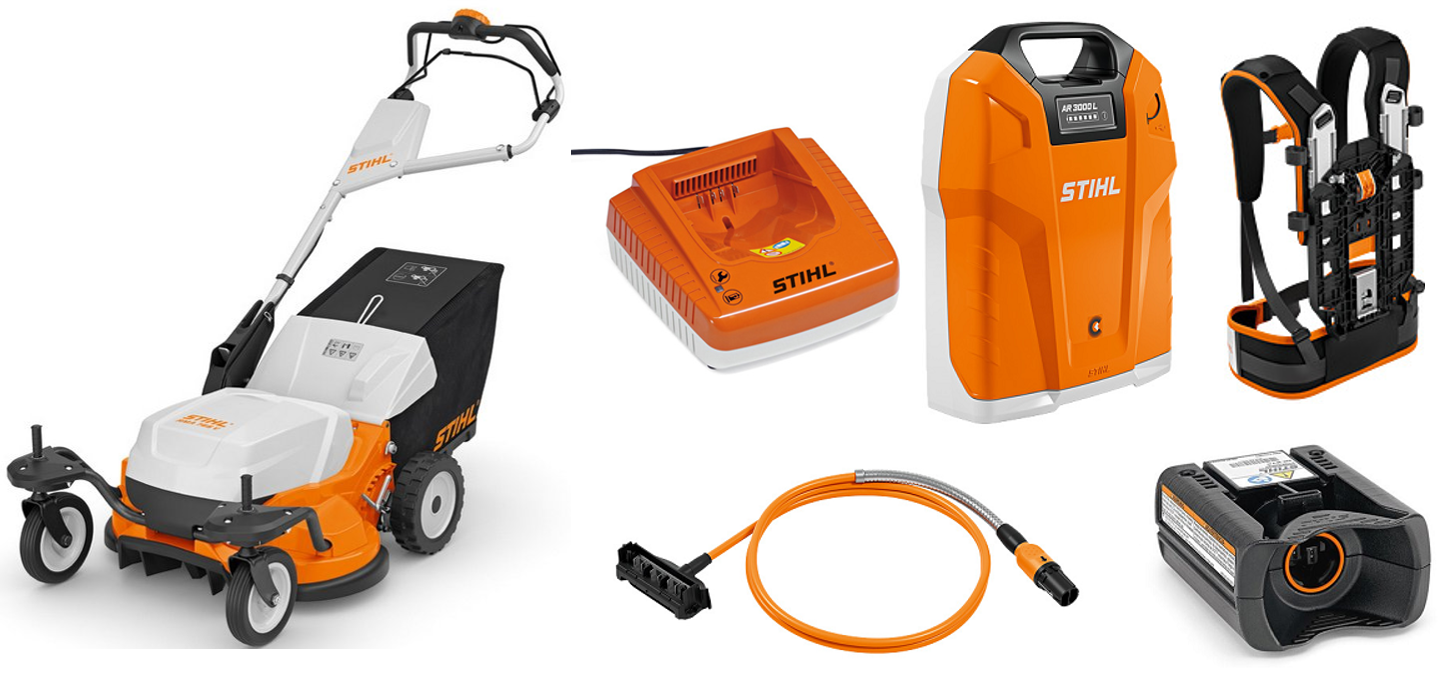 RMA 765.0 V Battery Lawn Mower (With Connecting Cable, AP Adaptor, And Carrying System, AR 3000 L And AL 500)